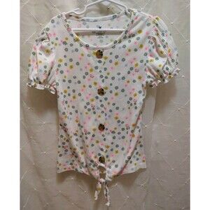 One Step Up Girls Small 7/8 White Pink Shirt Ribbed Floral Spring Cottage Core